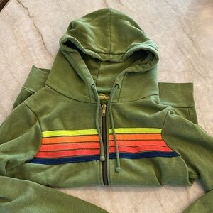 Aviator Nation five stripe green zip up hoodie